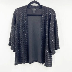 Ciara Sun‎ Woo Black Silver Kimono Open Cardigan Sweater Women's Size L